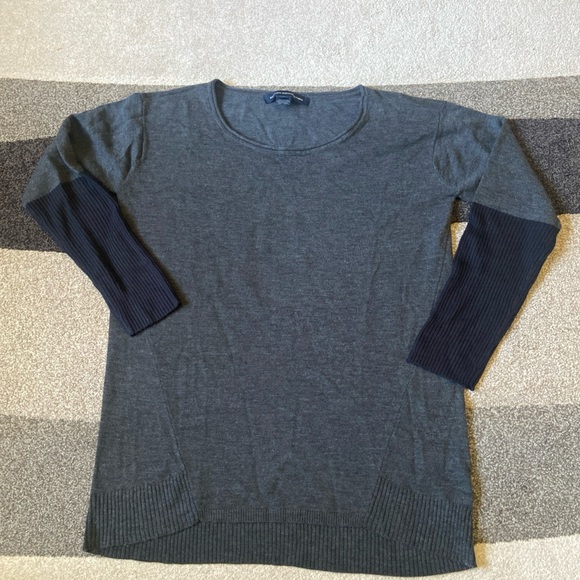 Womens French Connection pullover sweater Sz L gray Black Sleeve - Picture 1 of 8